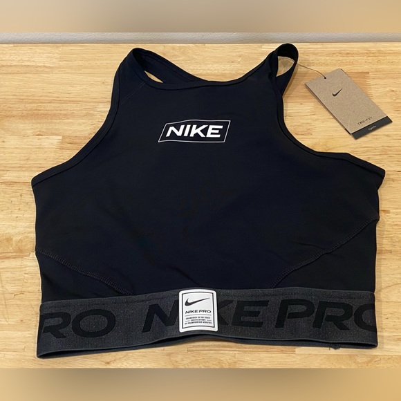 Nike Pro Dri-FIT Women's Graphic Crop Tank Top NWT black logo band small perfect - Picture 3 of 12